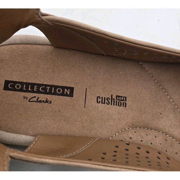 Clarks Reedly Salene Tan Perforated Leather Wedge Sandals in Womens Size 9.5 Pe - Picture 7 of 9